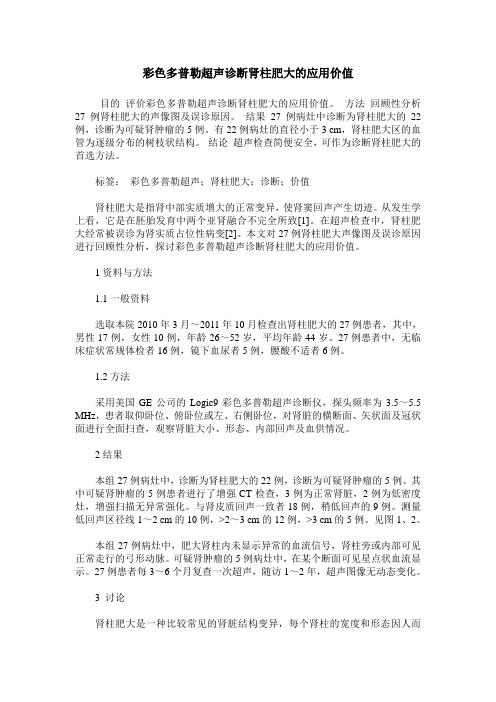 彩色多普勒超声诊断肾柱肥大的应用价值