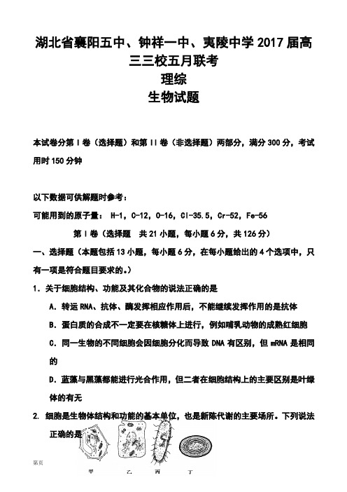 2017届襄阳五中、钟祥一中、夷陵中学高三三校五月联考理科综合试题及答案