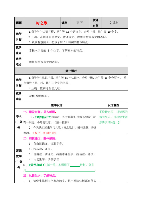 人教部编版语文二年级上册《识字2 树之歌》教案教学设计小学优秀公开课