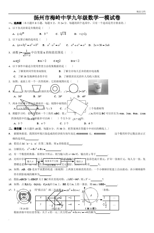 扬州市梅岭中学九年级数学一模试卷