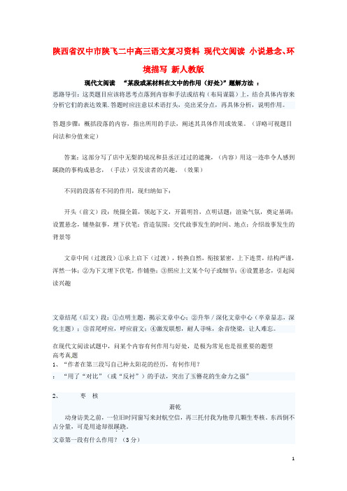 陕西省汉中市陕飞二中高三语文复习资料 现代文阅读 小说悬念、环境描写 新人教版