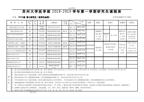 苏州大学医学部2018_2019学年第一学期研究生课程表