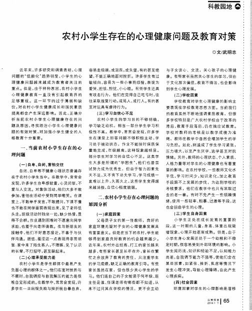 农村小学生存在的心理健康问题及教育对策