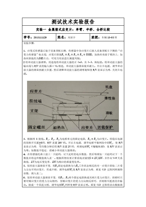 实验一 金属箔式应变片：单臂、半桥、全桥比较