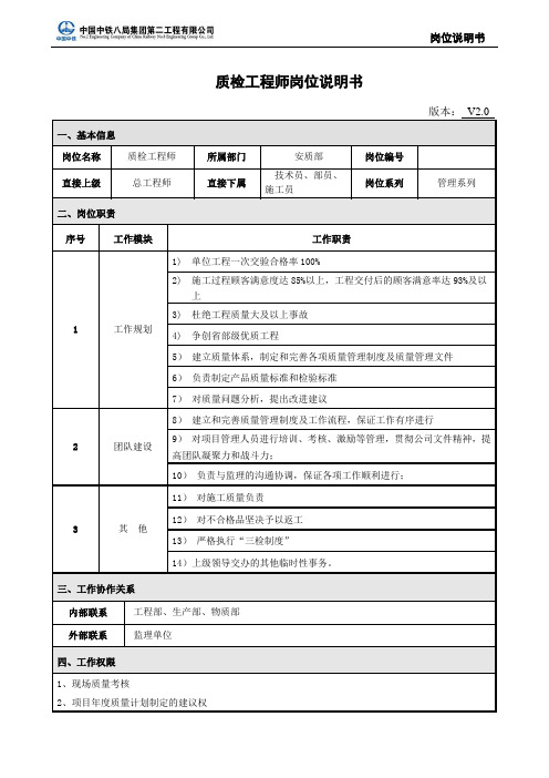 岗位说明书(质检工程师)