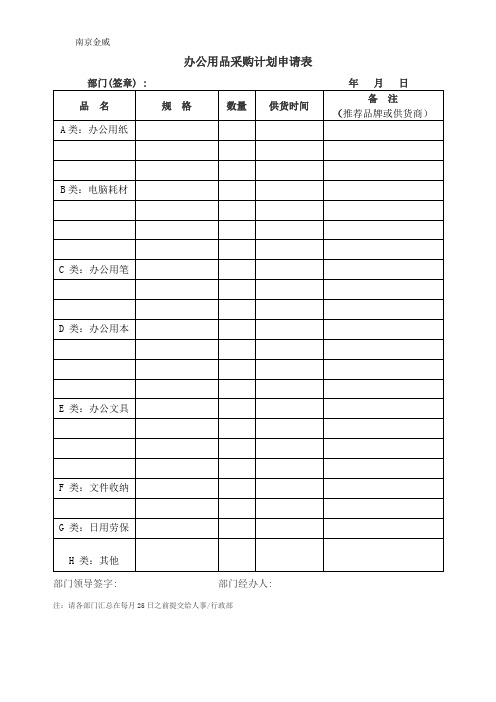 4-办公用品采购计划单