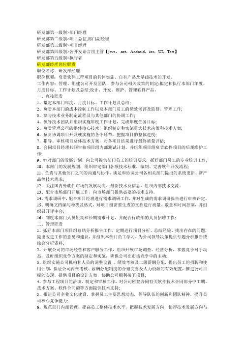 研发部门岗位职责