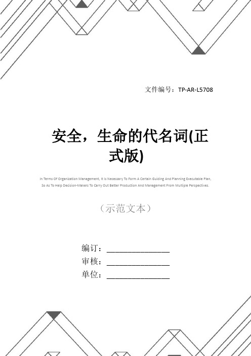 安全,生命的代名词(正式版)