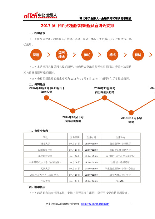 2017汉口银行校园招聘流程及宣讲会安排