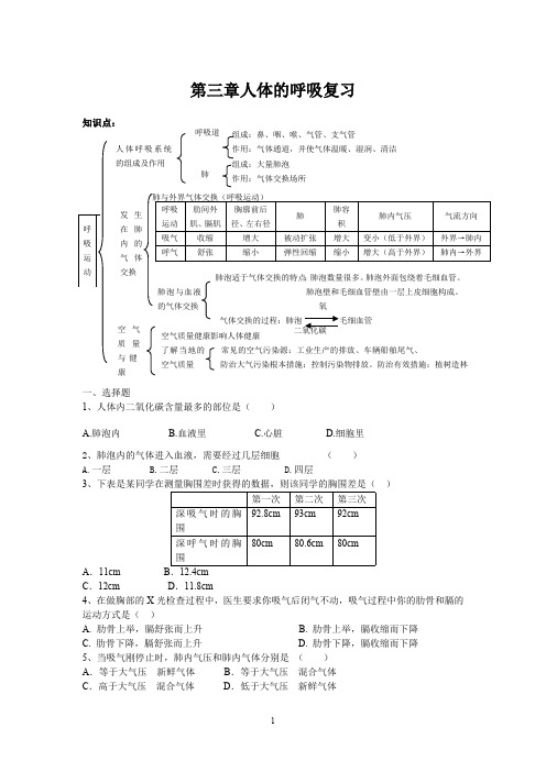 (完整版)人体的呼吸知识点、习题复习(最新整理)