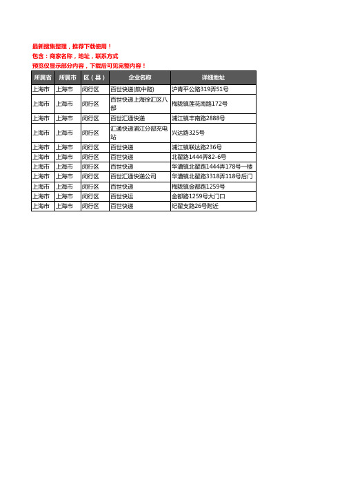 新版上海市上海市闵行区百世汇通企业公司商家户名录单联系方式地址大全11家