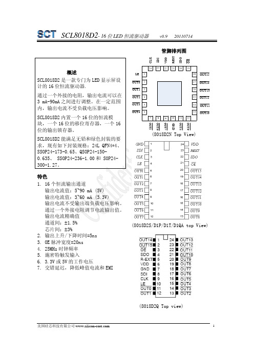 硅芯科技SCL8018详细资料-LED显示屏恒流驱动IC