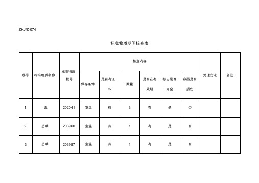 标准物质期间核查表