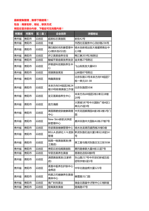 新版贵州省贵阳市云岩区美容院企业公司商家户名录单联系方式地址大全429家