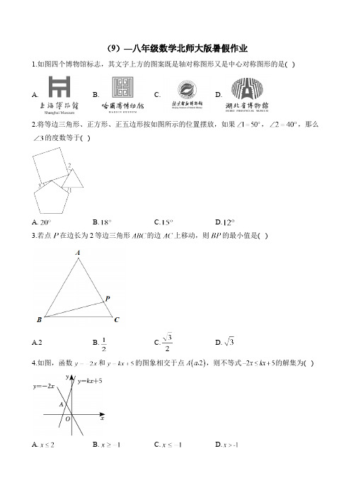 (9)—八年级数学北师大版暑假作业(含答案)