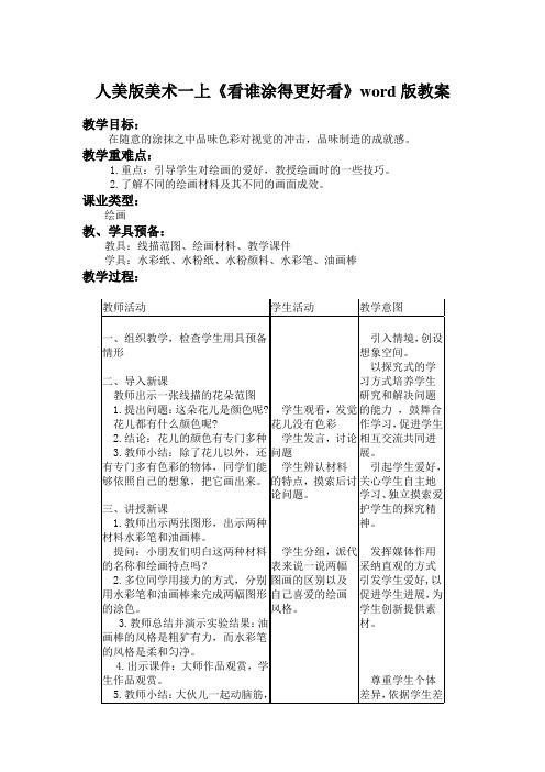 人美版美术一上《看谁涂得更好看》word版教案