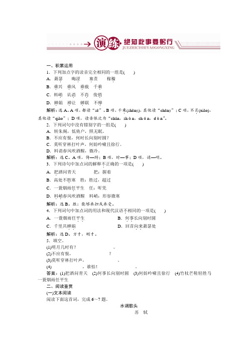 高中语文鲁人版选修唐诗宋词选读：第3单元10 苏轼词二