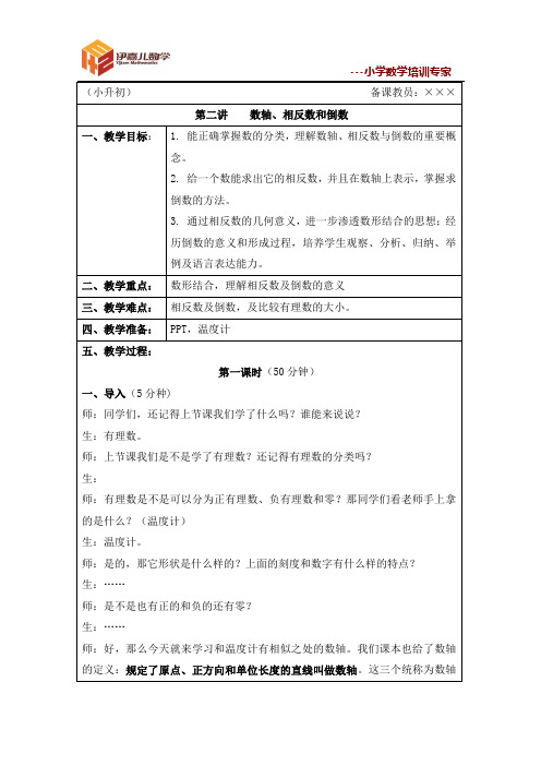 最新小升初暑假课件 伊嘉儿数学同步版第2讲：数轴、相反数与倒数