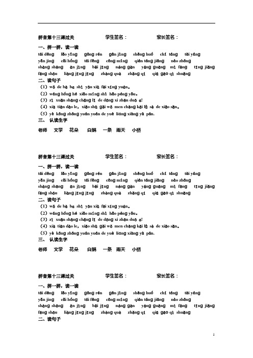 拼音第13课过关ang+eng+ing+ong