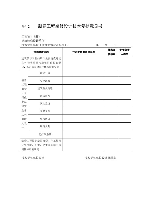 2新建工程装修设计技术复核意见书