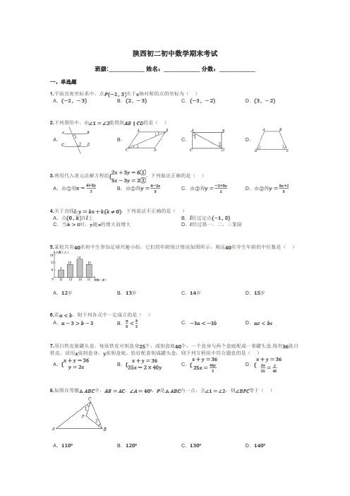 陕西初二初中数学期末考试带答案解析
