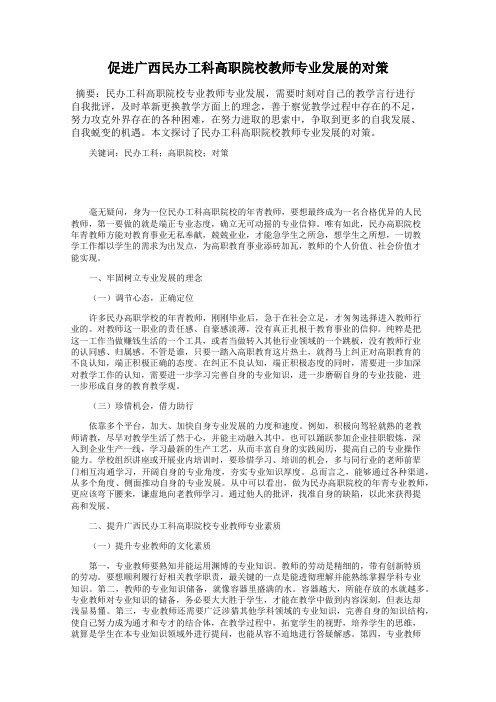 促进广西民办工科高职院校教师专业发展的对策