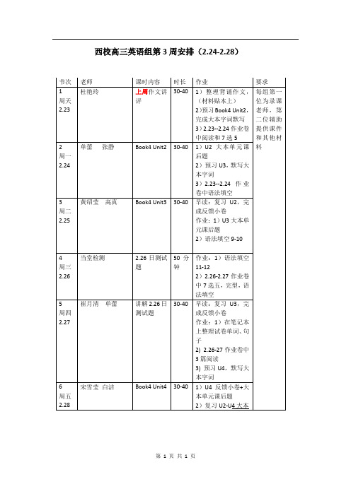 高三英语学习 第3周安排表