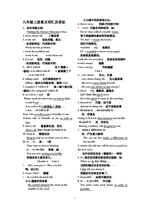 外研版本(小学起点)九年级英语上册全册重点词汇及语法