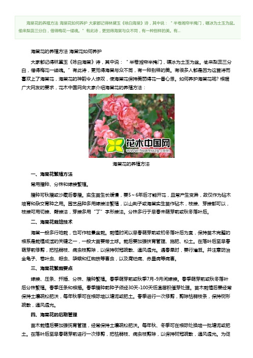 海棠花的养殖方法 海棠花如何养护