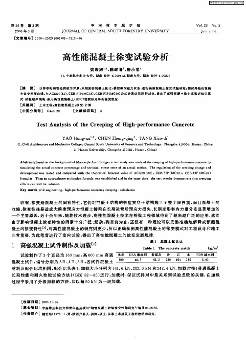 高性能混凝土徐变试验分析