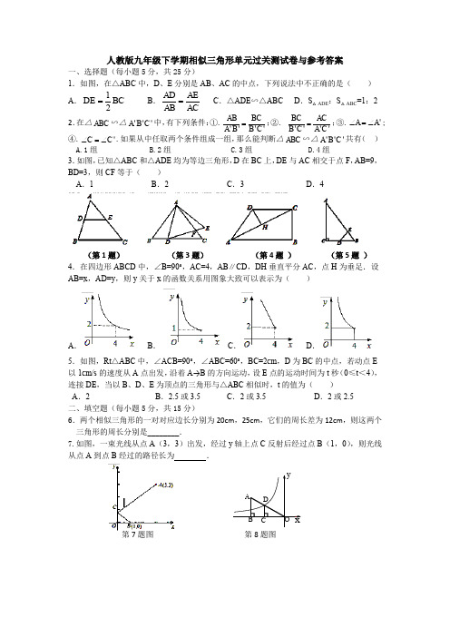 【初三数学】绵阳市九年级数学下(人教版)第二十七章《相似》单元检测试卷(含答案)