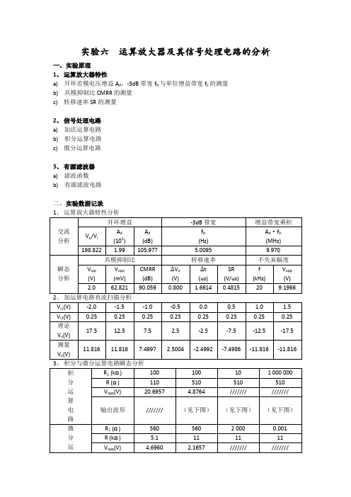 第六章 运算放大器及其信号处理电路的分析