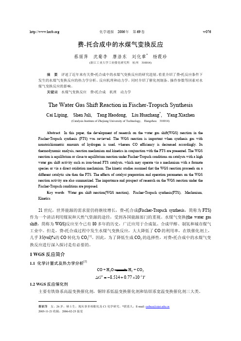 费-托合成中的水煤气变换反应