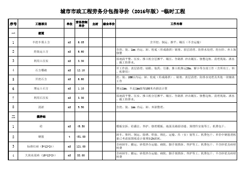 城市市政工程劳务分包指导价(2016年版)-临时工程