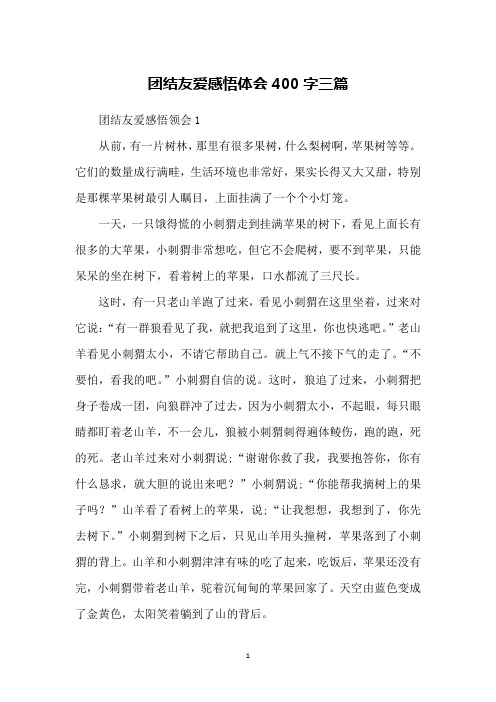 团结友爱感悟体会400字三篇