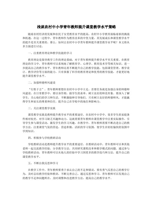 浅谈农村中小学青年教师提升课堂教学水平策略