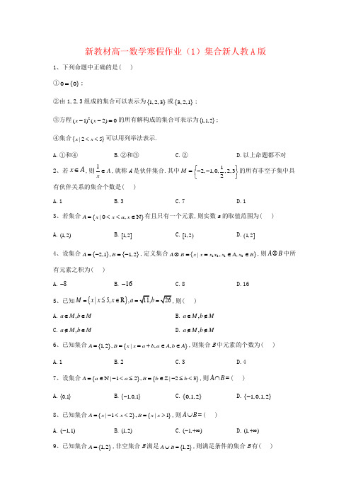 新教材高一数学寒假作业(1)集合新人教A版