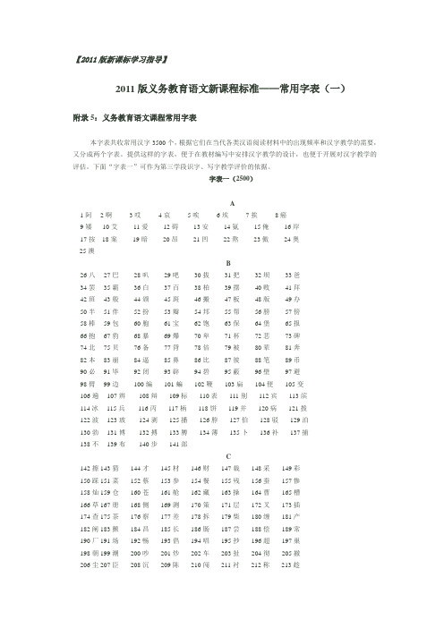 2011版新课标常用字表