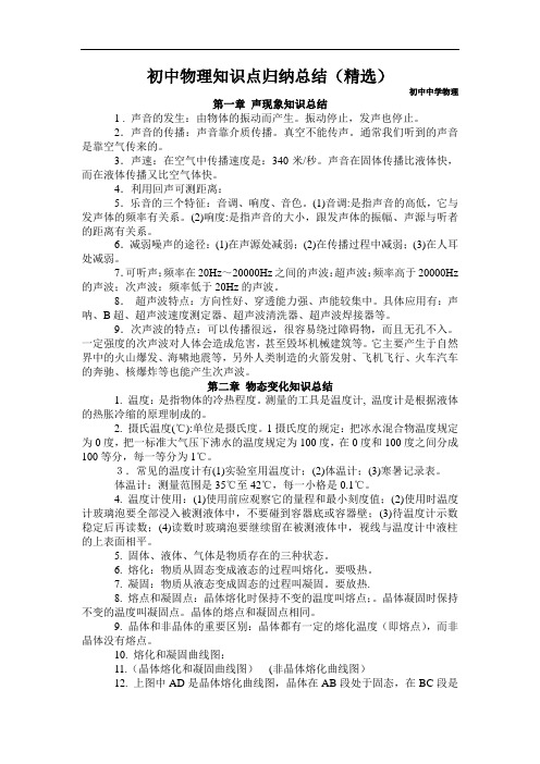 2016年初中物理知识点归纳总结(精选)讲解
