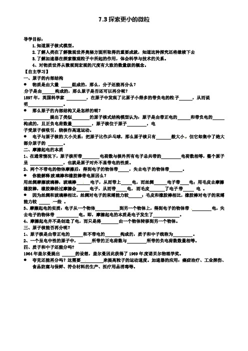 八年级物理下册精品7.3探索更小的微粒学案