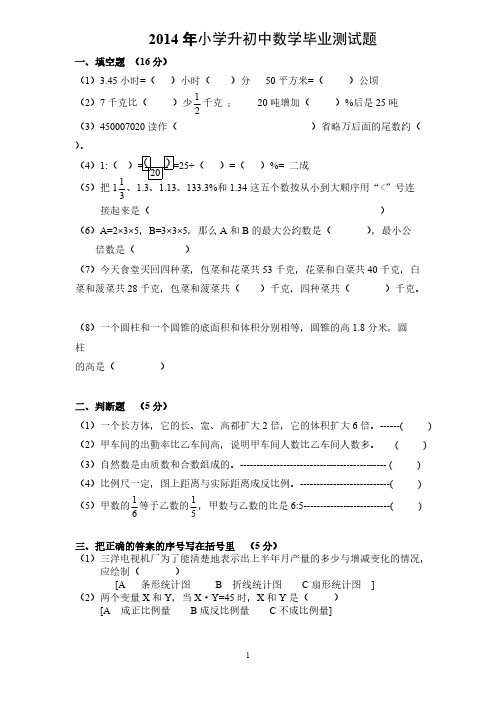 【VIP专享】2014年小学数学小升初测试题及答案(一) (1)