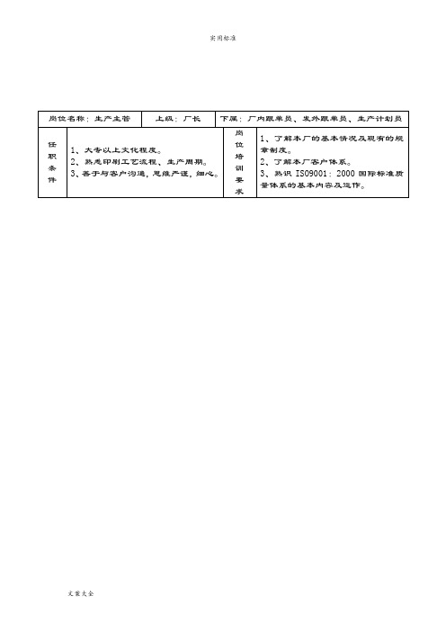 印刷厂岗位职务说明书