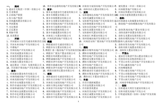 河南省各地市房地产开发公司实力排名(2012)参考资料