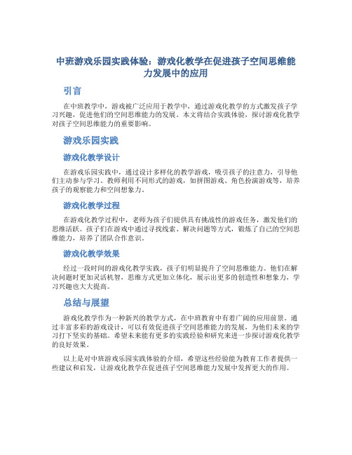 中班游戏乐园实践体验：游戏化教学在促进孩子空间思维能力发展中的应用