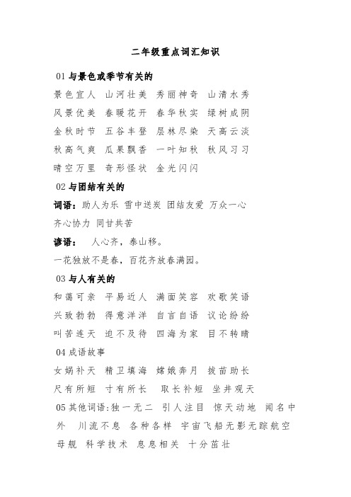 小学二年级重点词汇知识