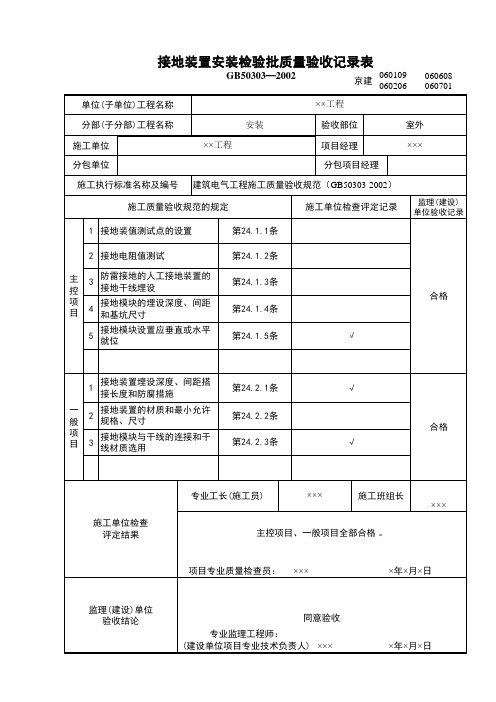 接地装置安装检验批 