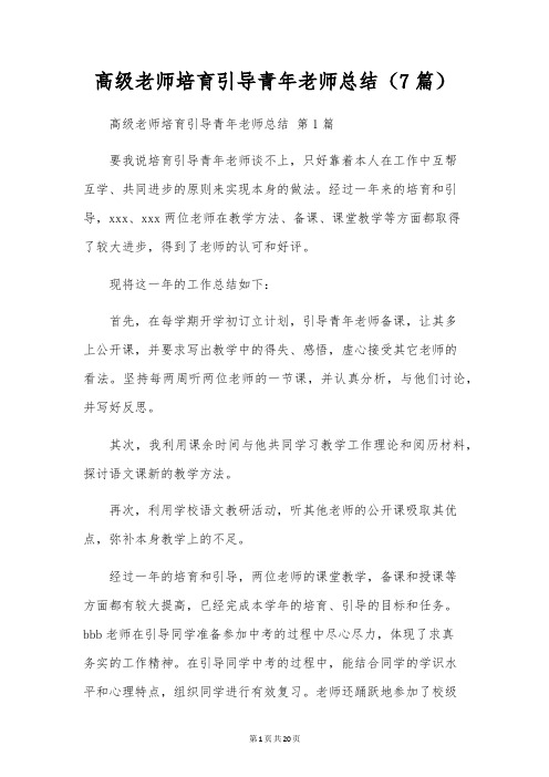 高级教师培养指导青年教师总结(7篇)