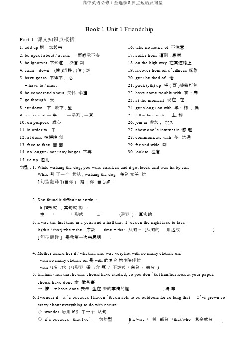 高中英语必修1至选修8重点短语及句型