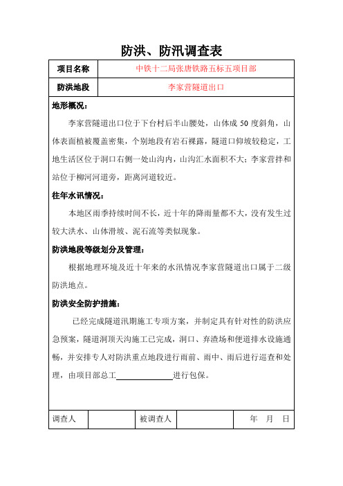 现场防洪防汛调查表1