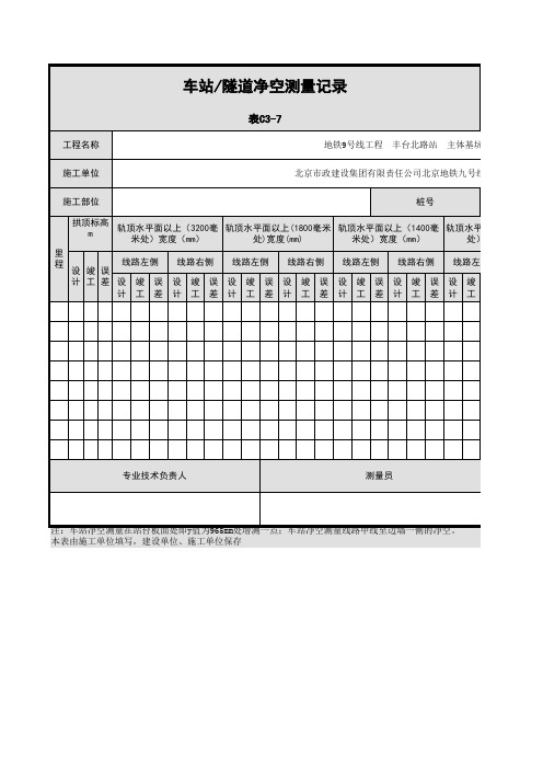 车站隧道净空测量记录